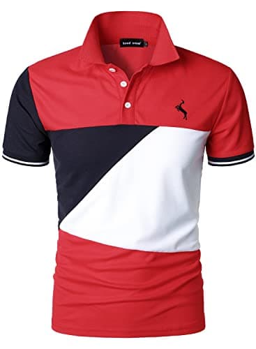 Image of HOOD CREW Man’s Fashion Polo Shirts Short Sleeves Collared T-Shirts Color Block Sports Golf Polos Red L