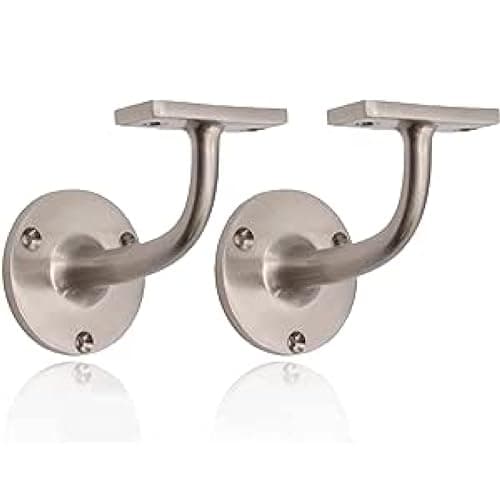 Image of Satin Nickel Handrail Brackets for Stair Bannister Handrail Wood and Steel Handrail - Pack of 2