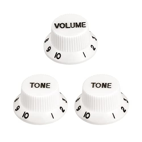Image of sourcing map Speed Control Knobs 6mm ID 1 Volume 2 Tone Top Hat Guitar Bell Knobs for ST/SQ Electric Guitar Plastic White with Black Character