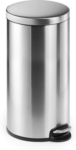 Image of Durable Pedal Bin Stainless Steel Round, 30 Litre Capacity, Silent Closing Lid, Ideal for Offices, Kitchens, Bathrooms, etc.