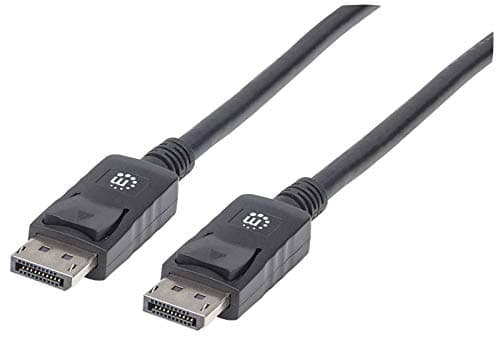 Image of Manhattan DisplayPort 1.2 Cable, 4K@60hz, 1m, Male to Male, With Latches, Fully Shielded, Black, Lifetime Warranty, Polybag