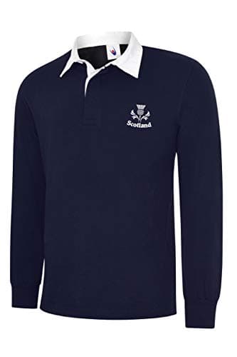 Image of Uneeek Clothing Scotland Long Sleeve Rugby Shirts. 6 Nations Rugby (S (38-40)) Navy Blue