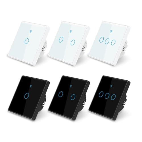 Image of Smart WiFi Touch Light Switch, No Neutral Required, RF 433MHz, Works with Alexa & Google Home, App Control, 1/2/3/4 Gang, Glass Panel (White 1 Gang)