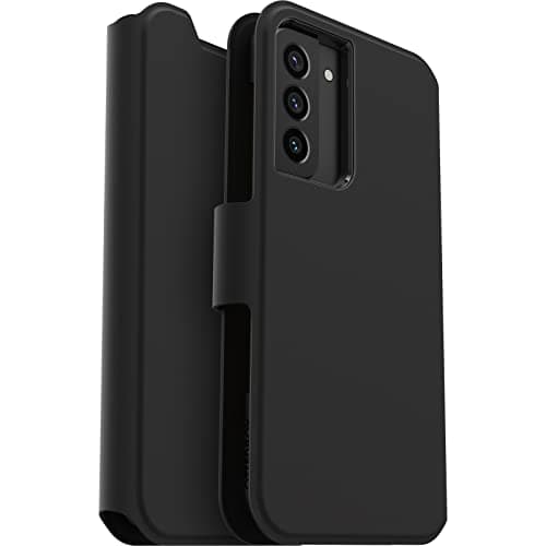 Image of OtterBox Strada Via Case for Samsung Galaxy S22+, Shockproof, Drop Proof, Slim, Soft Touch Protective Folio Case with Card Holder, 2x Tested to Military Standard, Black