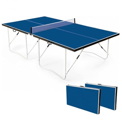 Image of 9FT Full Size Folding Table Tennis Table - Quick 10-Min Assembly, Portable Ping Pong Table Net Set for Indoor/Outdoor, Home Office Garden Games