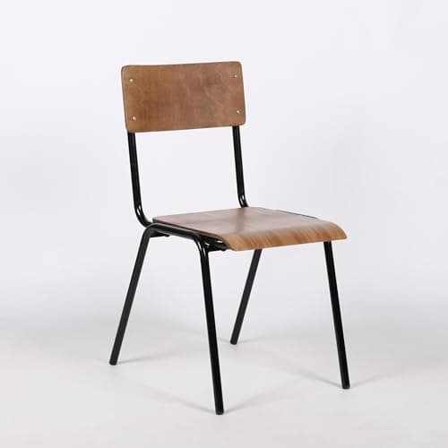 Image of Maison Vintage Retro School Style Black Metal Frame Industrial Plywood Dining Chair Restaurant