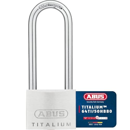 Image of ABUS Padlock Titalium 64TI/50HB80 gl.-6512 - keyed Alike and with high Shackle - Basement Lock with Lock Body Made of Special Aluminium - Hardened Steel Shackle - ABUS Security Level 6
