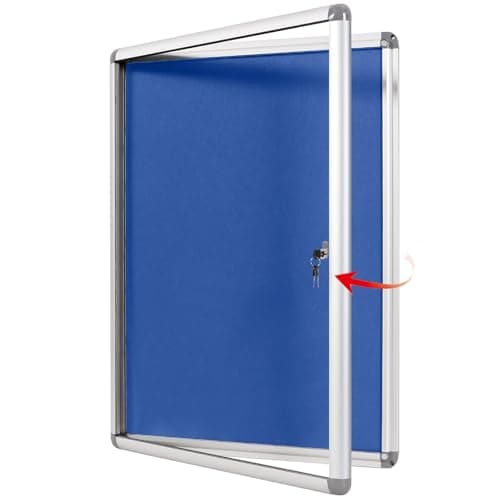 Image of SWANCROWN Lockable Notice Board 900x600mm, Tamperproof Display Pin Board for Office Commerce School Home, Blue Felt