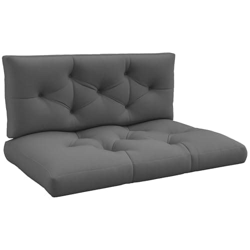 Image of Outsunny 2 Seater Outdoor Seat Cushions Back Cushion for Pallet, Water Repellent Seat Pads, Charcoal Grey