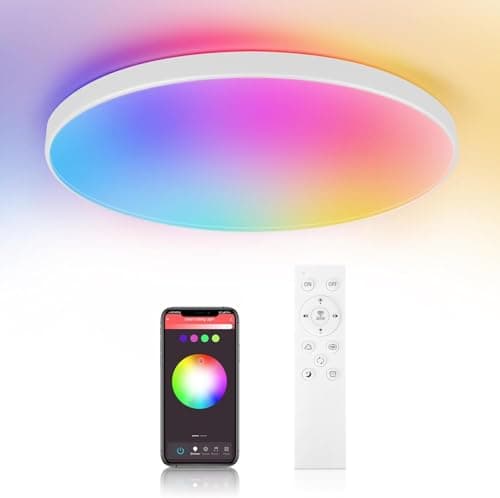 Image of CANMEIJIA RGB Ceiling Light 24W Dimmable LED Ceiling Light,Bluetooth Bathroom Lights Ceiling with Remote Control,IP44 Waterproof Smart Ceiling Lights for Bedroom,Living Room