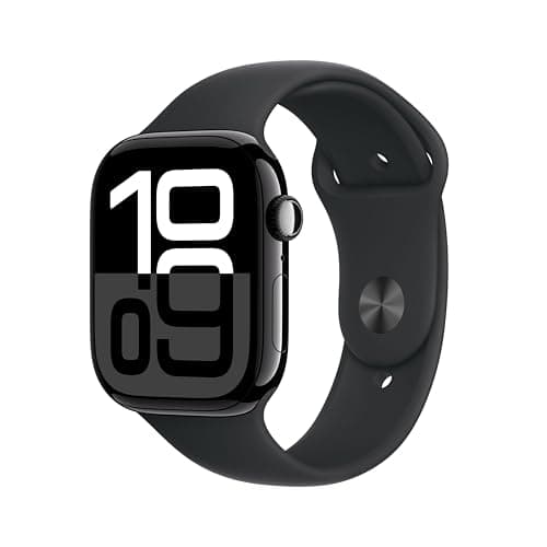 Image of Apple Watch Series 10 GPS + Cellular 46 mm Smartwatch with Jet Black Aluminium Case with Black Sport Band - M/L. Fitness Tracker, ECG App, Always-On Retina Display, Water Resistant