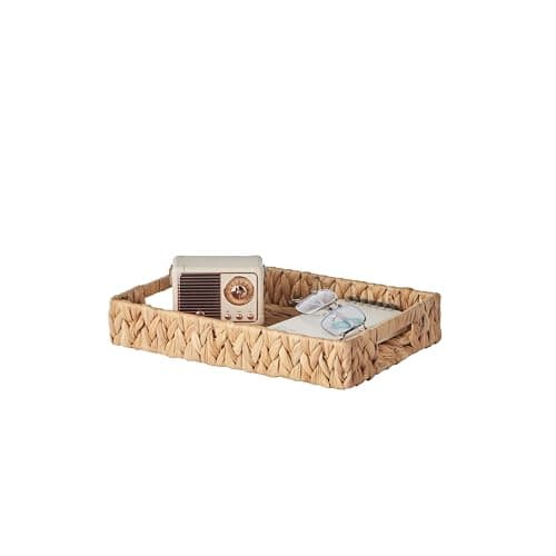Image of Eden & Willow E&W Rectangle Water Hyacinth, Decorative Natural Hand-Woven Seagrass Serving Tray with Handles (Small)