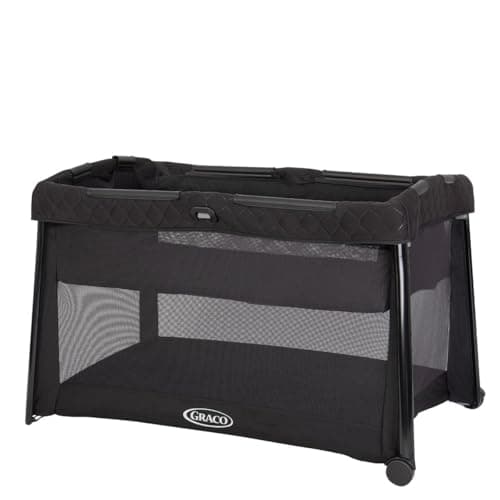 Image of Graco FoldLite LX Unique Travel Cot with Bassinet Folds Down Super Small, Birth to Approx. 3 Years, Midnight Fashion