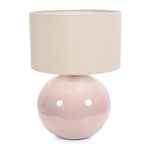 Image of ValueLights | Stone Natural Ceramic Table Lamp with Natural Fabric Drum Lampshade Living Room Bedside Light | Table Lamps, Home Décor & Improvement Essential | Included LED Bulb