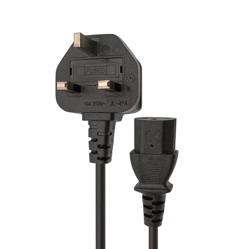 Image of Double Dragon UK 3-Pin Plug to IEC C13 Power Cable – 1 Metre | 10A Fused BS1363 Plug | VDE Certified H05VV-F 3G 1.0mm² Copper Core | CE & BS Approved Black PVC Kettle Lead for PC, Monitor, Printer