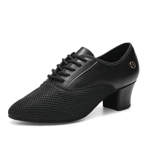 Image of RUYBOZRY Women Dance Shoes Latin Close Toe Salsa Tango Performance Modern Practice Dance Shoes 2" Heel Suede Sole Black UK 6.5