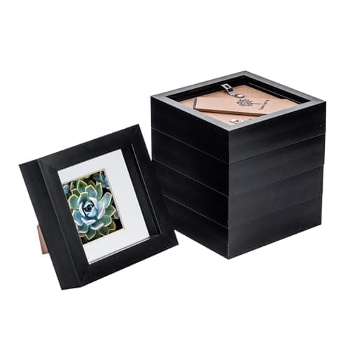 Image of Nicola Spring 5 Piece 4 x 4 3D Shadow Box Photo Frame Set - Craft Display Picture Frame with 2 x 2 Mount - Glass Aperture - Black/White