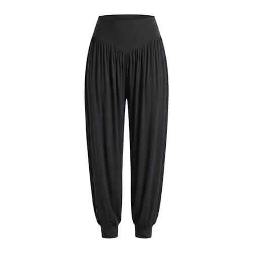 Image of Women's Cozy Yoga Joggers Pants Loose Workout Sweatpants Comfy Lounge Modal Pilates Harem Pants (UK, Alpha, L, Regular, Regular, Black)