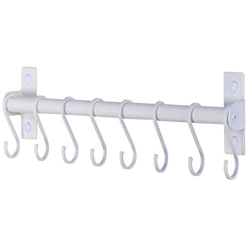 Image of Dseap Kitchen Utensil Holder Hanger, Pot and Pan Rack wall Mounted, Kitchen Rail with 8 Hooks for Hanging Cooking Utensils, Mugs, Spoons, Wall Mounted, White