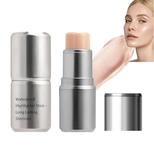 Image of Champagne Glow Highlighter Stick with Contour & Retractable Stick – Long-Lasting Shimmer Gloss Balm – Buildable Dewy Highlight Makeup for Natural Face Glass Skin, Travel-Friendly (Icy Petals)