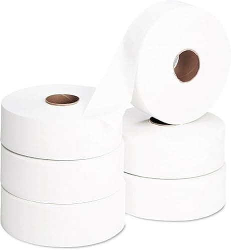 Image of We Can Source It Ltd - 2Ply Jumbo Toilet Rolls with Standard Core - 6 Pack, 300m per Roll - High Capacity, Recycled Materials, Soft & Absorbent - Suitable for All Jumbo Dispensers
