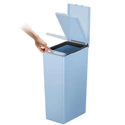 Image of EKO Morandi 30L Kitchen Recycling Bin with Touch-Top Lid, Slim Plastic Rubbish Bin with Recycling Stickers and Easy-Clean Finish, Compact Design for Home or Office, Titanium Blue