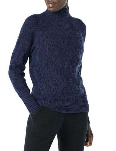 Image of Amazon Essentials Women's Soft Touch Cable Knit Funnel Neck Chunky Jumper, Navy, M