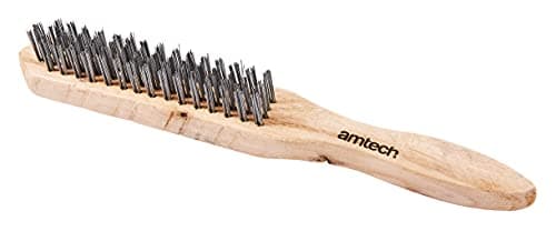 Image of Amtech 4-Row Wire Brush, Sturdy Wooden Handle with Steel Bristles, Ideal for Rust and Paint Removal