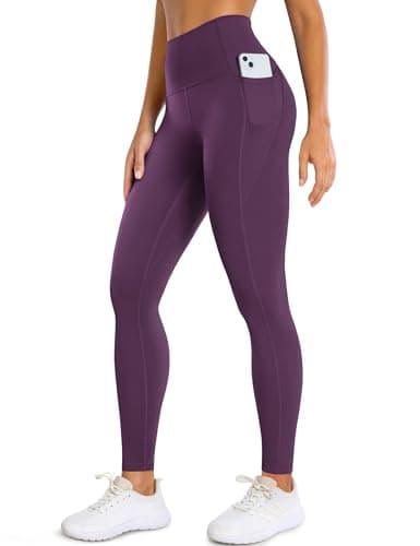 Image of BAYDI Clouduxi Workout Leggings with Pockets for Women - 25" High Waisted Tummy Control Gym Yoga Pants Deep Purple