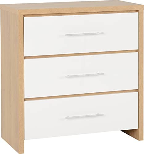 Image of Seconique Seville 3 Drawer Chest in White Gloss/Light Oak Effect Veneer