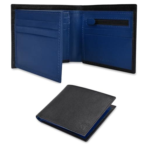 Image of VALANTI Mens Leather Wallet with Coin Pocket – Slim RFID Blocking Wallets for Men UK – Premium Cowhide Bifold Credit Card Holder Wallet with 11 Slots & ID Window – Premium Gift Box (Blue)