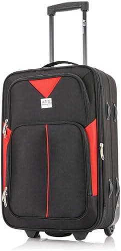 Image of ATX Luggage 55x35x20cm Cabin Suitcase Super Lightweight Small Suitcase Approved for 100+ Airlines Including EasyJet, Ryanair, British Airways & Virgin Atlantic (Black/Red, 21 Inches, 48 Liter)
