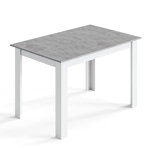 Image of Mondeer Dining Table, 120 x 80 cm Modern Kitchen Table for 4 People, Wooden Rectangular Dinner Table for Dining Room Kitchen Living Room, Grey and White