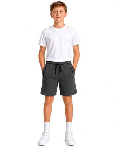 Image of RUBAB Kids Fleece Shorts for Boys Girls Jogger Shorts with Zip Pockets Elastic Waist Sports Shorts for School, Play Everyday Wear Ages 5–14 Years (UK, Age, 13 Years, 14 Years, Regular, Charcoal)