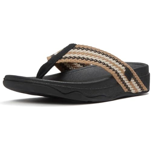 Image of FitFlop Womens iQushion Rubber Flip-Flops with Contoured Footbed for Walking, Lightweight Ergonomic Flip Flop Sandals with Arch Support and Foot Impact Pillows, Black Mix, 6