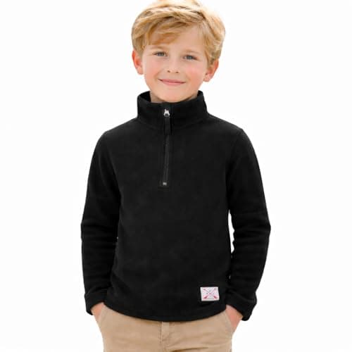 Image of Blu Apparel Kids 1/4 Zip Fleece Sweater Heavy Weight Hiking Outdoor School Camping Jumper Pullover Half Zip (UK, Age, 11 Years, 12 Years, Regular, Black)