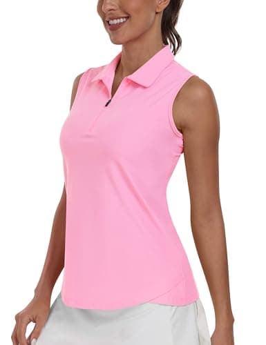 Image of MoFiz Women's Polo Shirts Sleeveless with 1/4 Zip Summer UPF 50+ Quick Dry Lightweight Performance Polo Athletic Golf Tank Top Pink M