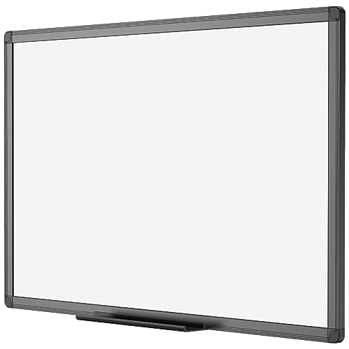 Image of VIZ-PRO Magnetic Drywipe Whiteboard 120 x 90 cm, Dry Erase White Board with Black Aluminium Frame and Pen Tray