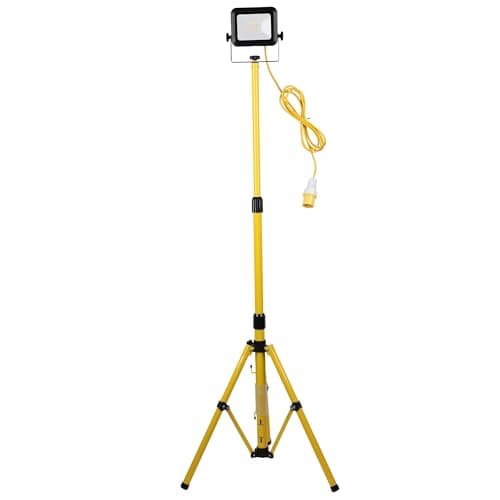Image of CONNEXION ELECTRICAL LTD LED Tripod Work Light with Stand 20w Single Head Floodlight 2000 lumens 110v 16amp Plug Work Lights IP44, Ideal for Construction Site Indoor Outdoor Job Site Workshop