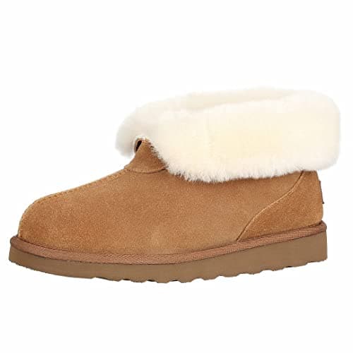 Image of PAMIR Women's Genuine Suede Slipper Boots & House Shoes - Sheepskin Trim, Memory Foam, Indoor/Outdoor Ankle Booties (Chestnut, Size 7 UK)