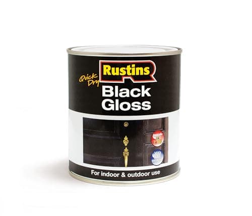 Image of RUSTINS Quick Dry Black Gloss Paint 1L-Fast-Drying Water-Based Coating for Wood and Metal; Durable Hard-Wearing Finish with Smooth Gloss Shine; Low Odour Sustainable Solution for Home and Trade Use