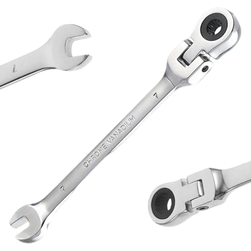 Image of RLMVGBX 7mm Dual Heads Ratchet 180 Degree Flexible Pivoting Head Adjustable Combination Dicephalous Wrench Spanner (Silver)