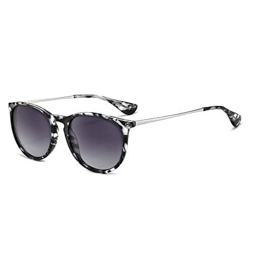 Image of SUNGAIT Vintage Round Womens Sunglasses Classic Retro Designer Style (Polarized Grey Gradient Lens/Grey Tortoise Frame (Glossy Finish)) 1567HDMKH-UK