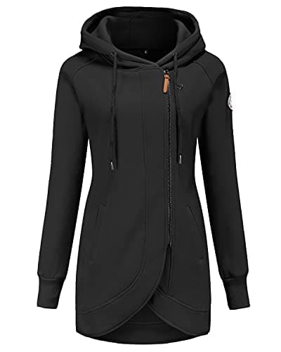 Image of ELFIN Women's Long Sleeve Zipper Hoodies Sweatshirt Jumper Jacket Coat Outwear Pullover Hoody Black
