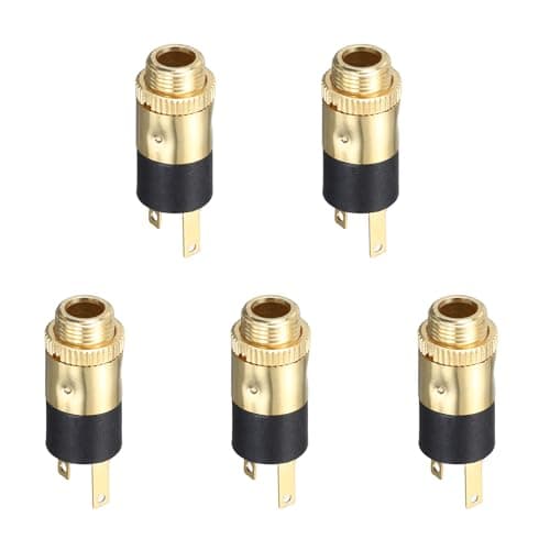 Image of sourcing map 5 Pcs 3.5mm Gold Plating Vertical 3 Pins TRS Stereo Audio Socket Threaded with Round Nut for Audio Headphone Radio PCB Panel CD Players