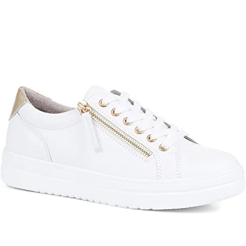 Image of Pavers Womens Chunky Platform Trainers in White - Comfortable Shoes - Lace-Up & Zip Fastening with Cushioned Insole for Everyday Wear - UK Size 5