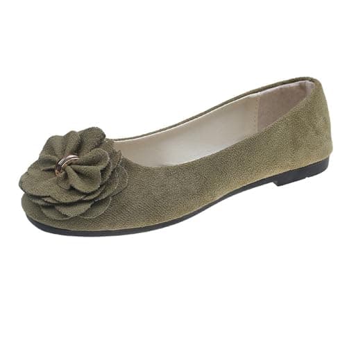 Image of Womens Floral Ballet Flats Suede Round Toe Dress Shoes Ladies Flat Pumps Casual Work Office Slip On Moccasins Daily Dating Commuting Loafers