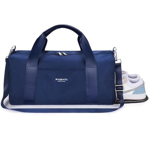 Image of Gym Bag for Men,Pu Leather Handle,Dry Wet Separated with Shoe Compartment & Wet Pocket,Waterproof Duffle Bag for Travel Sports Fitness Workout Athletic (Navy Blue,19"-Medium)