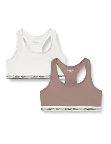 Image of Calvin Klein Girl's 2Pk Bralette G80G800742 Bralette, White (Brightwhite/Dustedfox), 12-14 Years