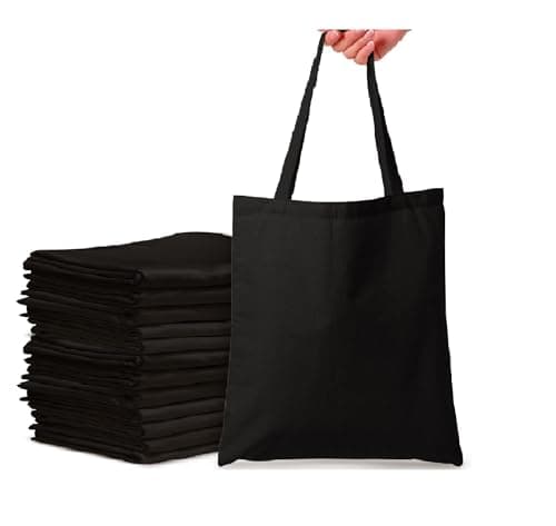 Image of Top Urban Tote Bag Plain Natural Cotton Bag Ideal for Shopping Printing and Decoration Lightweight Reusable Canvas Fabric Bags for DIY, Advertising, Promotion, Gifts (Black, Pack of 6)